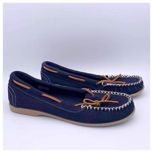 Minnetonka Navy Suede Slip-On Hard Sole Moccasins